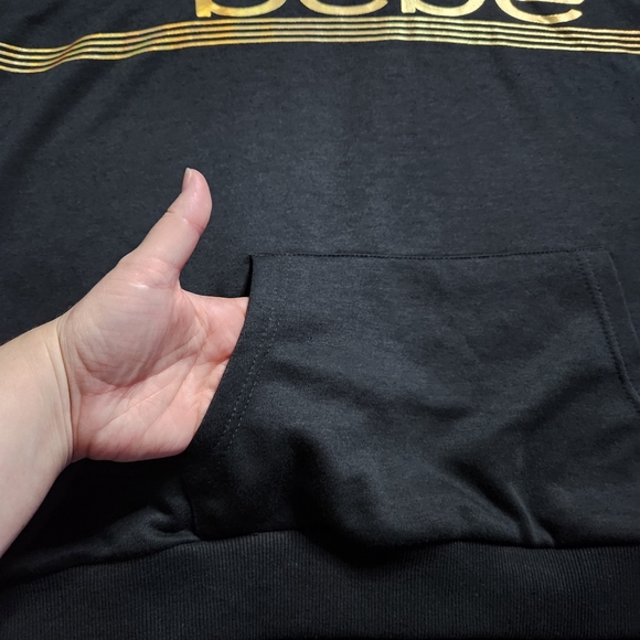 bebe Sport Logo Print Long Sleeve Hooded Pullover Sweatshirt w/ Thumb Holes SzXL - Picture 7 of 14